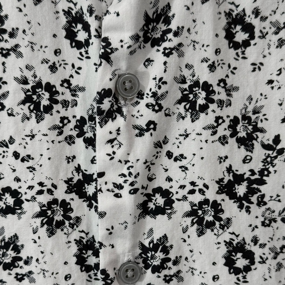 Denim & Flower Mens Floral Button Down Shirt Black White Cotton Small - Picture 3 of 11